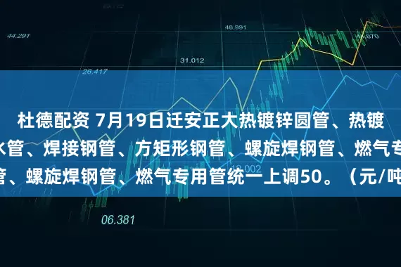 杜德配资 7月19日迁安正大热镀锌圆管、热镀锌方矩形钢管、钢塑冷水管、焊接钢管、方矩形钢管、螺旋焊钢管、燃气专用管统一上调50。（元/吨）